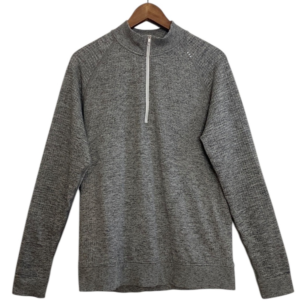 Lululemon Engineered Warmth Half Zip Mens Medium Light Gray Wool Blend Shirt